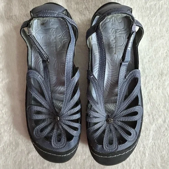 JSport by Jambu Blue Gray Sandals with Petal Design Adjustable Velcro Strap Sz 9 - Picture 1 of 11